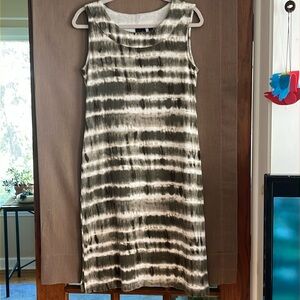 Rafaella Moss Green and White Striped Tank Top